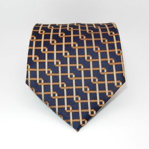 Nautica / Men's Designer 100% Silk Necktie / Navy & Gold / L - 57" x W - 4"